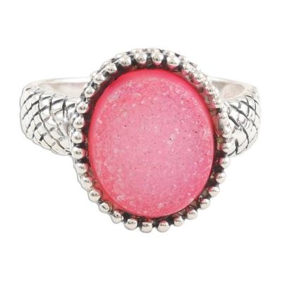 Alternate image for Round Drusy Cabochon Sterling Silver Ring Sparkling Pink