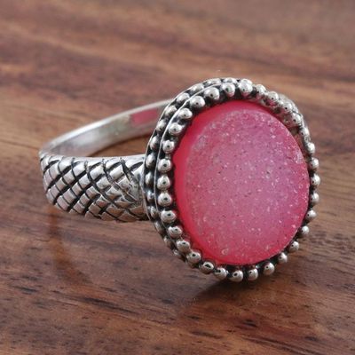 Alternate image for Round Drusy Cabochon Sterling Silver Ring Sparkling Pink