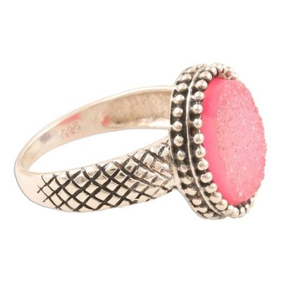 Alternate image for Round Drusy Cabochon Sterling Silver Ring Sparkling Pink