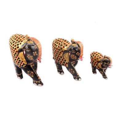 Alternate image for 3 Elephant-Shaped Jali Hand-Carved Painted Wood Sculptures The Regal Parade