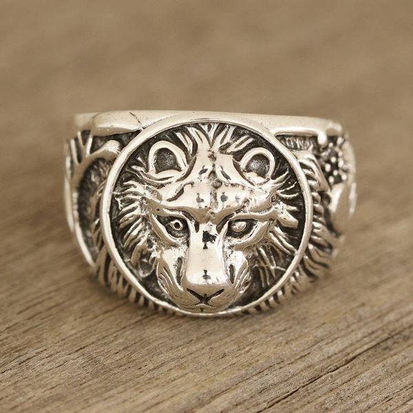 Alternate image for Mens Lion-Themed Sterling Silver Ring from India Lion Window