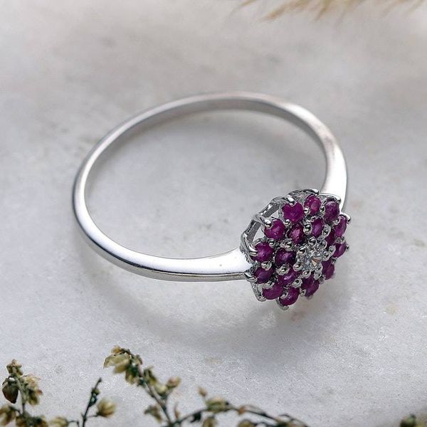 Alternate image for Artisan-Crafted Floral Rhodium-Plated Ruby Cocktail Ring Petal Soft in Pink