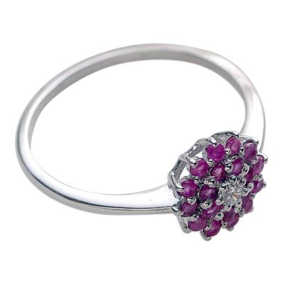 Alternate image for Artisan-Crafted Floral Rhodium-Plated Ruby Cocktail Ring Petal Soft in Pink