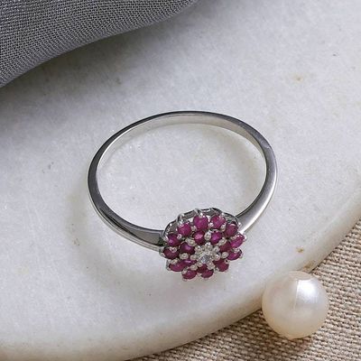 Alternate image for Artisan-Crafted Floral Rhodium-Plated Ruby Cocktail Ring Petal Soft in Pink