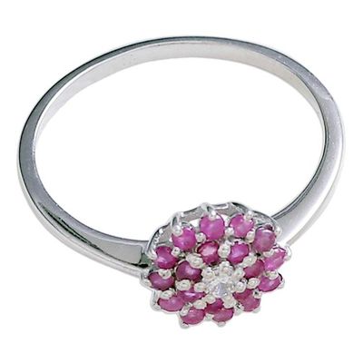 Alternate image for Artisan-Crafted Floral Rhodium-Plated Ruby Cocktail Ring Petal Soft in Pink
