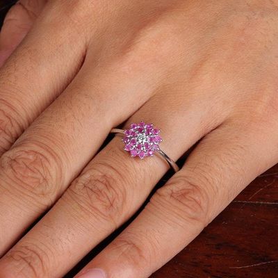 Alternate image for Artisan-Crafted Floral Rhodium-Plated Ruby Cocktail Ring Petal Soft in Pink