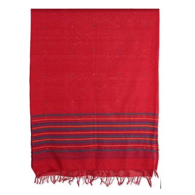 Alternate image for Handwoven 100 Cotton Fringed Shawl in a Candy Apple Red Hue Candy Apple Ways
