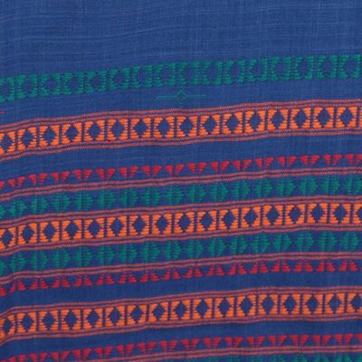 Alternate image for Artisan-Made 100 Cotton Fringed Shawl in Sapphire Blue Hues Sapphire Ways