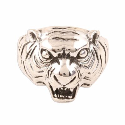 Alternate image for Mens Sterling Silver Tiger Ring Crafted in India Ferocious Tiger