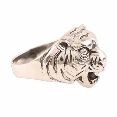Alternate image for Mens Sterling Silver Tiger Ring Crafted in India Ferocious Tiger