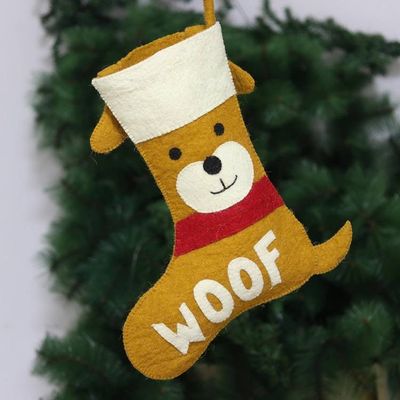 Alternate image for Cute Wool Felt Puppy Dog Christmas Stocking Woof