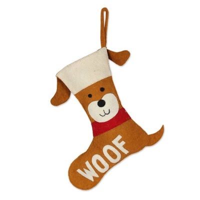 Alternate image for Cute Wool Felt Puppy Dog Christmas Stocking Woof