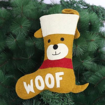 Alternate image for Cute Wool Felt Puppy Dog Christmas Stocking Woof