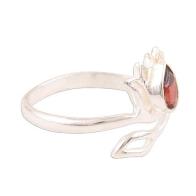 Alternate image for Garnet and Sterling Silver Lotus Wrap Ring from India Radiant Lotus