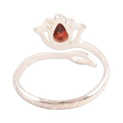 Alternate image for Garnet and Sterling Silver Lotus Wrap Ring from India Radiant Lotus