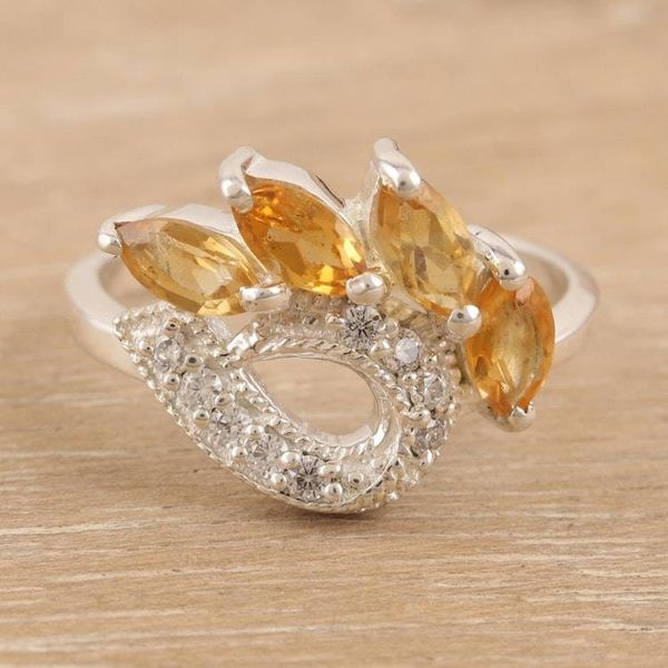 Alternate image for Citrine and Cubic Zirconia Cocktail Ring from India Sun Dazzle