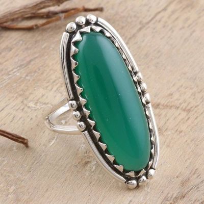 Primary image for Oval Cabochon of Green Onyx Cocktail Ring Crowned in Glory in Green