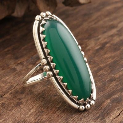 Alternate image for Oval Cabochon of Green Onyx Cocktail Ring Crowned in Glory in Green