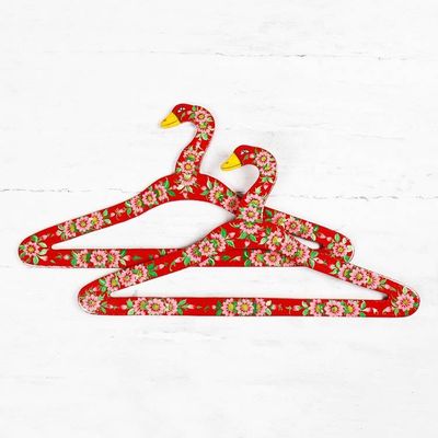 Primary image for Hand-Painted Floral-Motif Wood Hangers Pair Beauty of Kashmir in Red