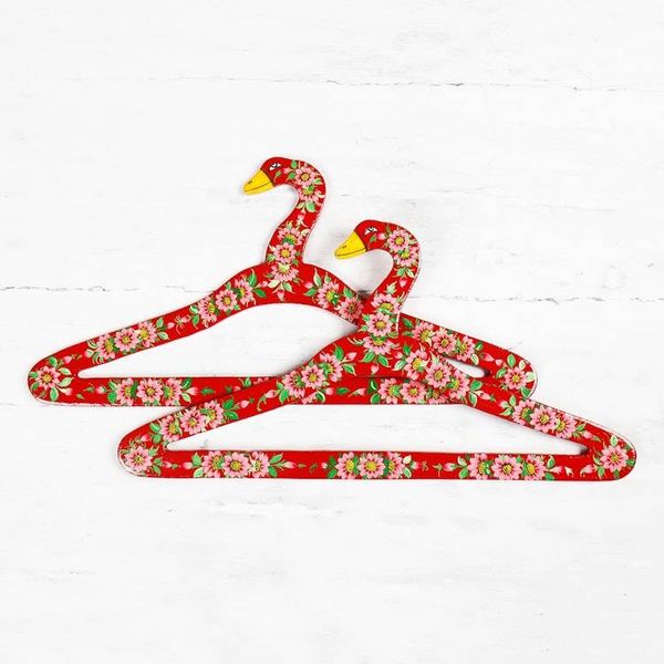 Alternate image for Hand-Painted Floral-Motif Wood Hangers Pair Beauty of Kashmir in Red