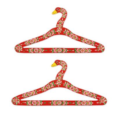 Alternate image for Hand-Painted Floral-Motif Wood Hangers Pair Beauty of Kashmir in Red