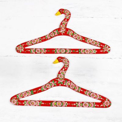 Alternate image for Hand-Painted Floral-Motif Wood Hangers Pair Beauty of Kashmir in Red
