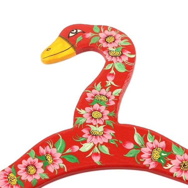 Alternate image for Hand-Painted Floral-Motif Wood Hangers Pair Beauty of Kashmir in Red