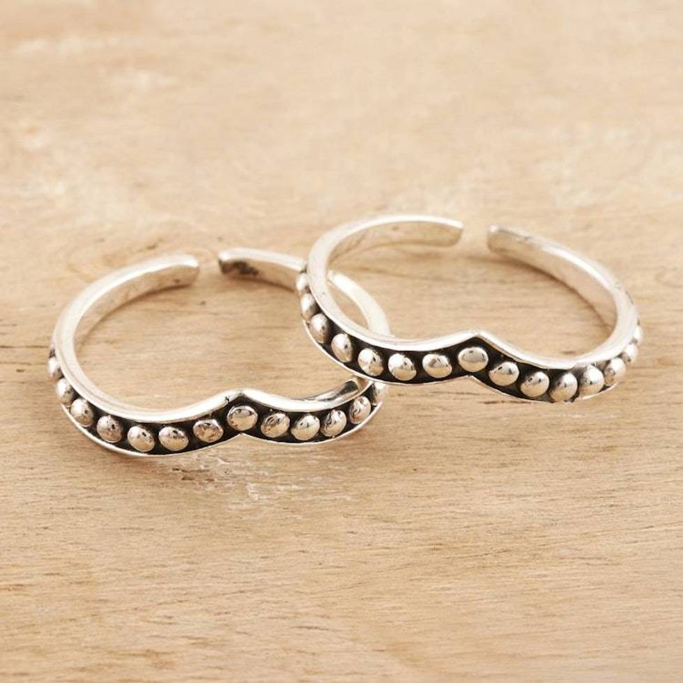 Hand Crafted Sterling Silver Toe Rings Pair 'Silver Lady'