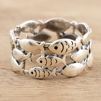 Primary image for Handmade Sterling Silver Fish-Motif Band Ring Fish School