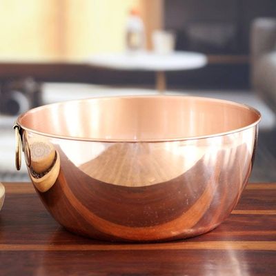 Alternate image for High-Polished Copper Bowl with Brass Handle Crafted in India Timeless Splendor