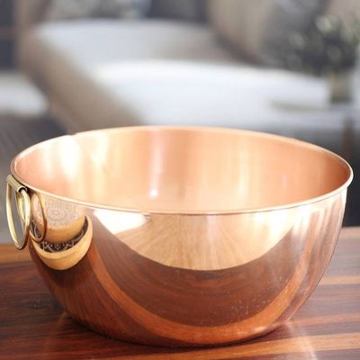 Alternate image for High-Polished Copper Bowl with Brass Handle Crafted in India Timeless Splendor