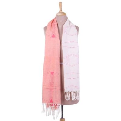 Alternate image for Hand Woven Peach and Off White Cotton Scarf from India Ebullient in Peach