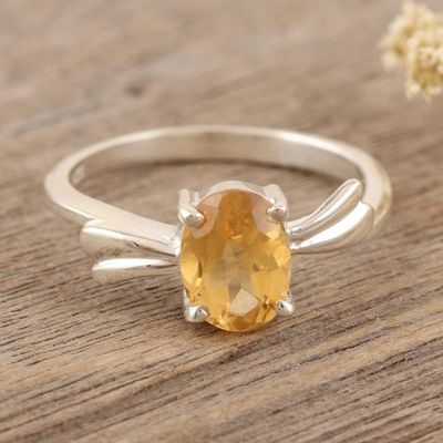 Primary image for Handcrafted Citrine and Sterling Silver Solitaire Ring Lemon Sparkle