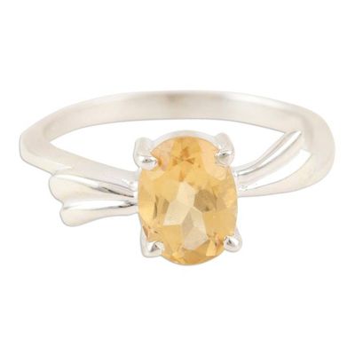 Alternate image for Handcrafted Citrine and Sterling Silver Solitaire Ring Lemon Sparkle