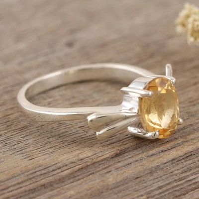 Alternate image for Handcrafted Citrine and Sterling Silver Solitaire Ring Lemon Sparkle