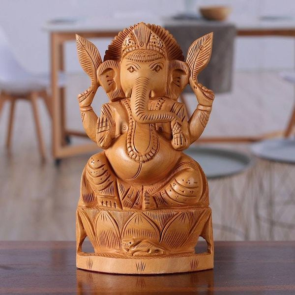 Alternate image for Traditional Kadam Wood Sculpture of Meditating Ganesha Ganesha and His Meditation