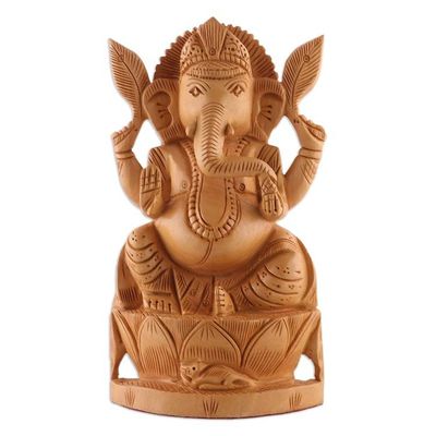 Alternate image for Traditional Kadam Wood Sculpture of Meditating Ganesha Ganesha and His Meditation