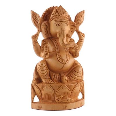 Alternate image for Traditional Kadam Wood Sculpture of Meditating Ganesha Ganesha and His Meditation