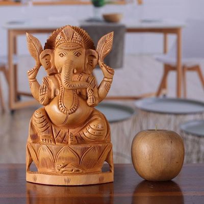 Alternate image for Traditional Kadam Wood Sculpture of Meditating Ganesha Ganesha and His Meditation