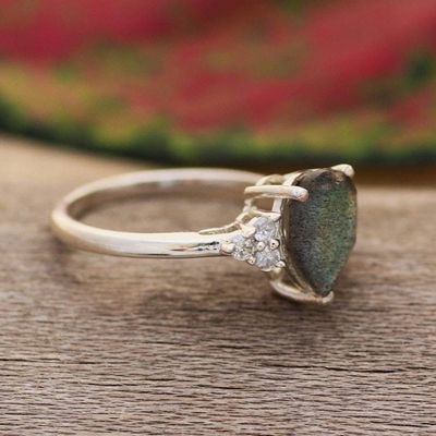 Alternate image for 925 Silver Cocktail Ring with Labradorite and Cubic Zirconia Beloved Princess