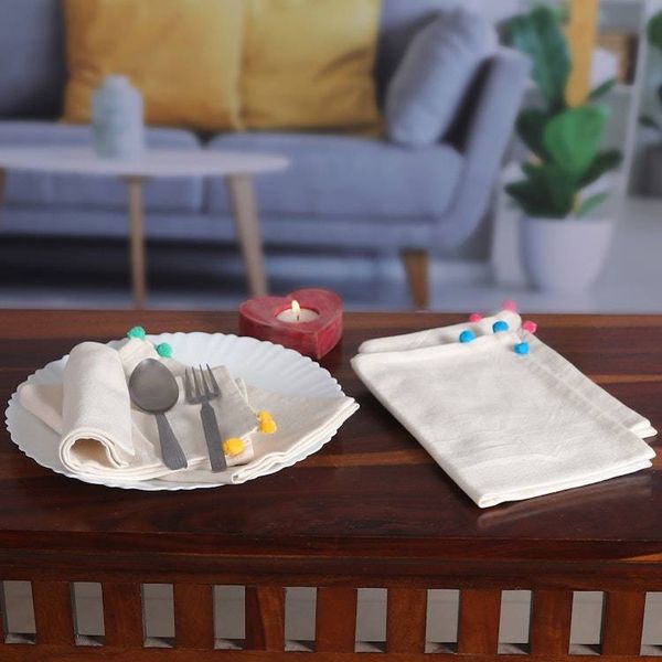 Alternate image for Set of 4 Handwoven Cotton Napkins with Colorful Fabric Beads Bubble Meals