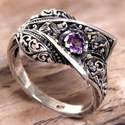 Alternate image for Amethyst Sterling Silver Cocktail Ring Handmade in Indonesia Dragon Fang