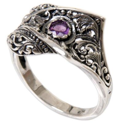 Alternate image for Amethyst Sterling Silver Cocktail Ring Handmade in Indonesia Dragon Fang