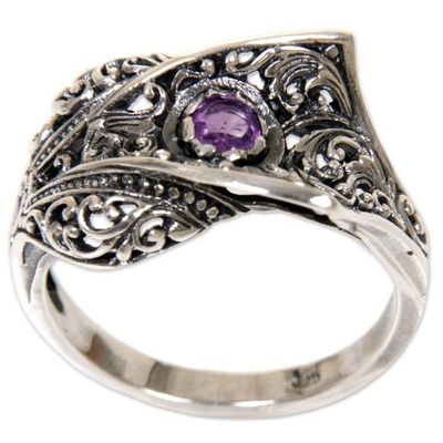 Alternate image for Amethyst Sterling Silver Cocktail Ring Handmade in Indonesia Dragon Fang