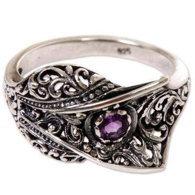 Alternate image for Amethyst Sterling Silver Cocktail Ring Handmade in Indonesia Dragon Fang
