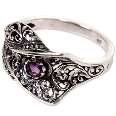 Alternate image for Amethyst Sterling Silver Cocktail Ring Handmade in Indonesia Dragon Fang