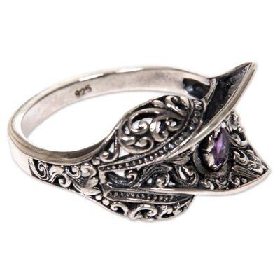 Alternate image for Amethyst Sterling Silver Cocktail Ring Handmade in Indonesia Dragon Fang