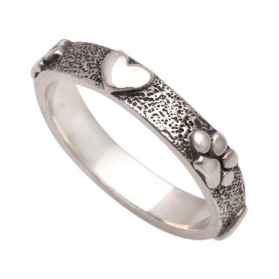 Alternate image for Sterling Silver Heart and Paw Print Ring from Bali Paws for Love