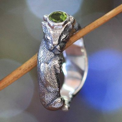 Alternate image for Unique Sterling Silver and Peridot Cat Ring Dreams of a Cat