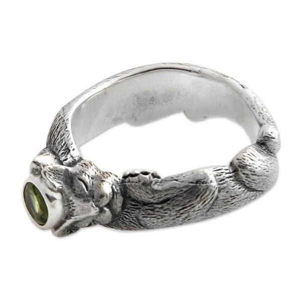 Alternate image for Unique Sterling Silver and Peridot Cat Ring Dreams of a Cat
